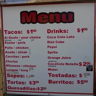 a menu for a mexican restaurant