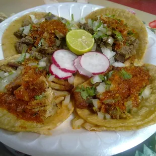 2 carne asada and 2 milanesa tacos.  $1 each!!