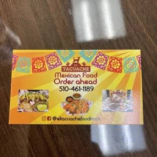 a mexican food order card
