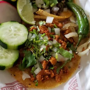 Al pastor and Carne asada tacos