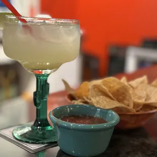 Organic margarita, with chips and salsa