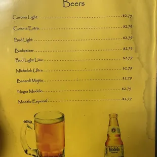 Drink menu