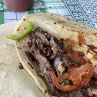 Beef fajita taco. Yum! And big!