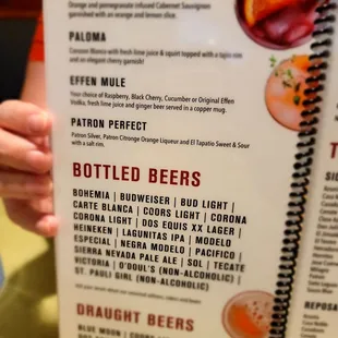 Menu alcohol