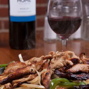 Chicken Fajitas and Wine.... yummy.