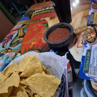 Chips salsa chips hardbold and ice cold salsa was good