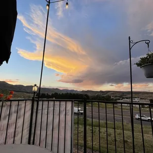 a view of a sunset from a patio