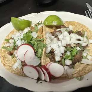 Pastor and carne tacos