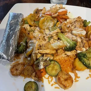 Special Dinner (grilled shrimp and chicken, California vegetables, cheesy rice, tortillas