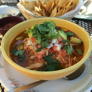 Tortilla soup on the outdoor patio.