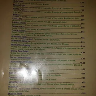 Menu as of 6/12/2017.  Sorry for the glare.