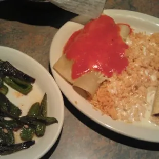 Enchiladas and rice w/ cheese