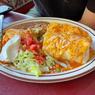 El Tap burrito with rice and beans on the side- yum!