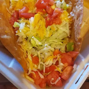 Chalupa, beef,  $6.95 very good. Flour tortilla taco instead of corn.