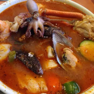 Found an alien in the Sopa De Mariscos. Lol but it was surprisingly really good!