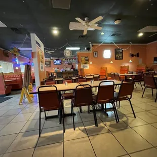 tables and chairs in a restaurant