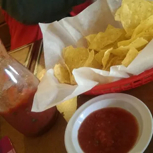 Delicious chips and salsa. But on the fire scale? Salsa is a -5....NO spice.