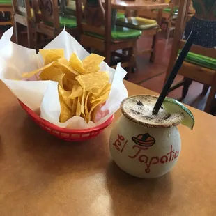 Hibiscus margherita with my chips and salsa!
