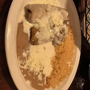 2 tamales combo with rice and beans