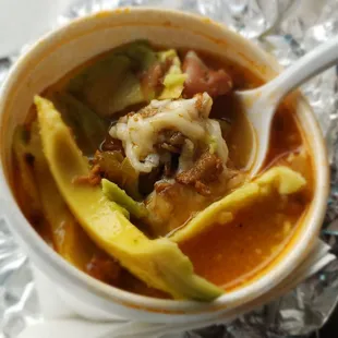 The first spoon of the Frijol atm beans, very good.