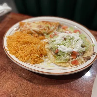 Enchilada, tostada &amp; rice