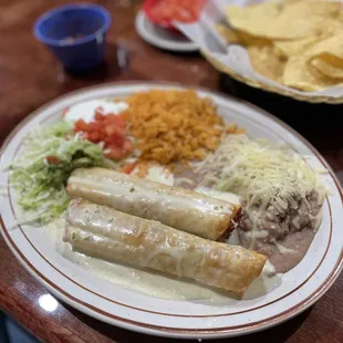 Chimichangas, rice &amp; beans