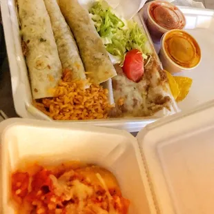 Carry out/ tacos de carne asada, Chile relleno. All delicious!