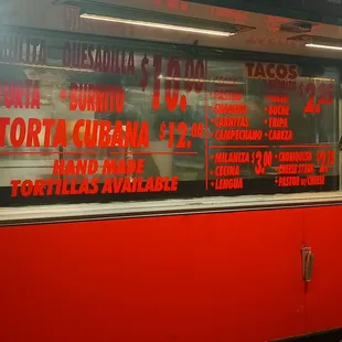 a menu on a food truck