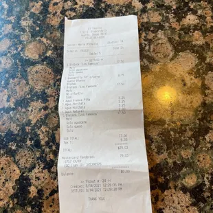 a receipt on a table