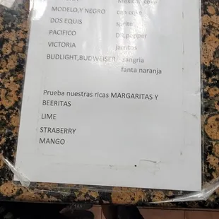 a menu on a table