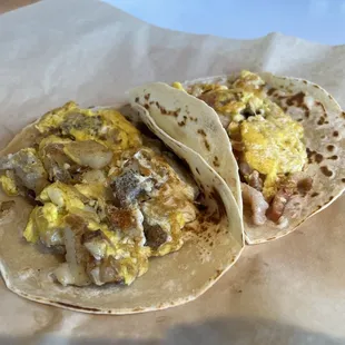 Egg and Potato, Egg and Bacon Breakfast Taco
