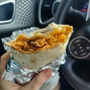 a hand holding a burrito
