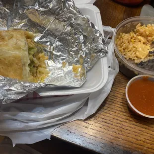 Fish burrito, rice and beans (half eaten...this was the point I remembered to take a pic)