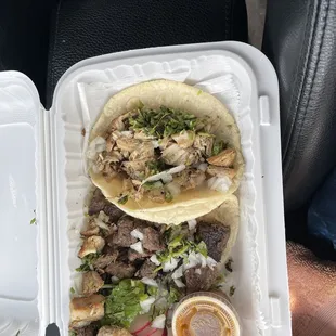 Chicken and beef tacos