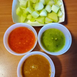 Salsa bar with fresh veggies