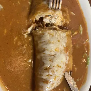 Enchiladas roja verde with red sauce. A la carte menu