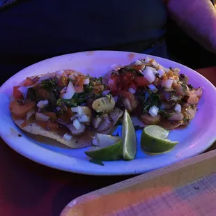 Octopus and shrimp ceviche tostadas