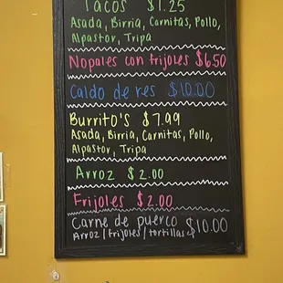 menu