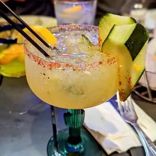 The infused margaritas are very refreshing...comes in 3 flavors. This is the cucumber flavor. Very good.