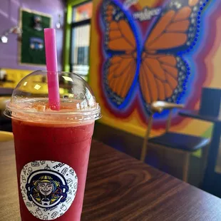 Red drink (squeezed orange, carrots, and beets) a good little pick me up to start the day!