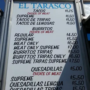 The menu