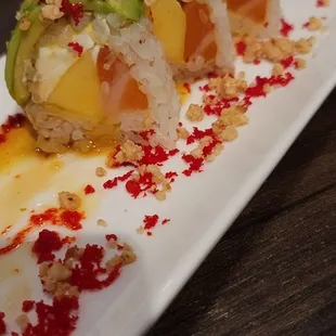 Crazy Mango roll, wish it had more salmon than Mango and cream cheese, I couldn&apos;t even tell there was salmon in this when eating it.