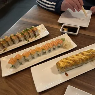 Lemon Scallop Roll, Philly Roll, Volcano Roll