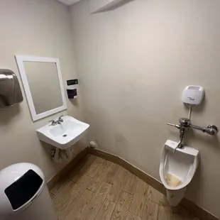 urinal, sink, and mirror