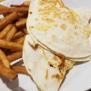 Kids cheese quesadillas with fries