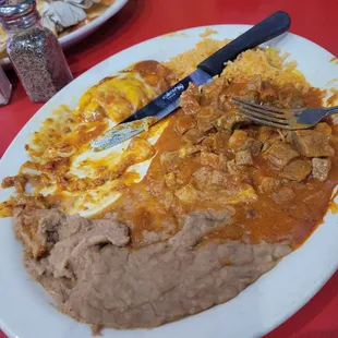 Beef stew and enchiladas