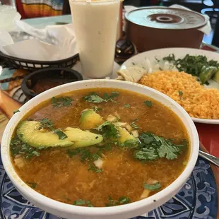 Caldo de  camarón  Shrimp soup &amp; piña colada