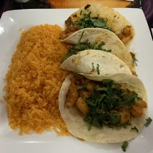 3 Shrimp Tacos Dinner with Double Order of Rice