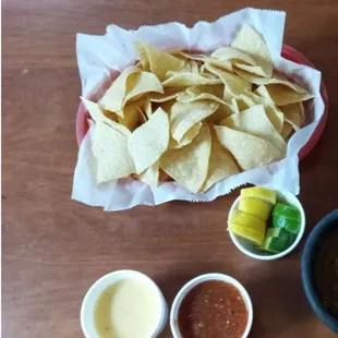 tortilla, salsa, and guacamole