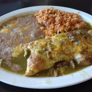 Chile Verde Omelette. The omelette was overcooked, broken, and sad. But was still very tasty.